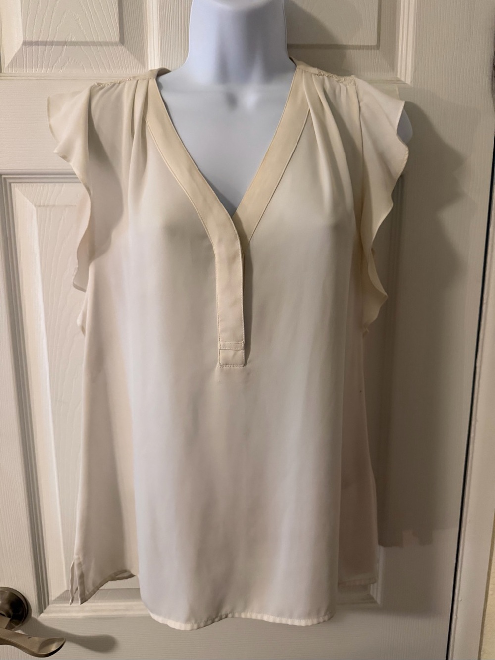 Express Cream V-Neck Flutter Sleeve Blouse